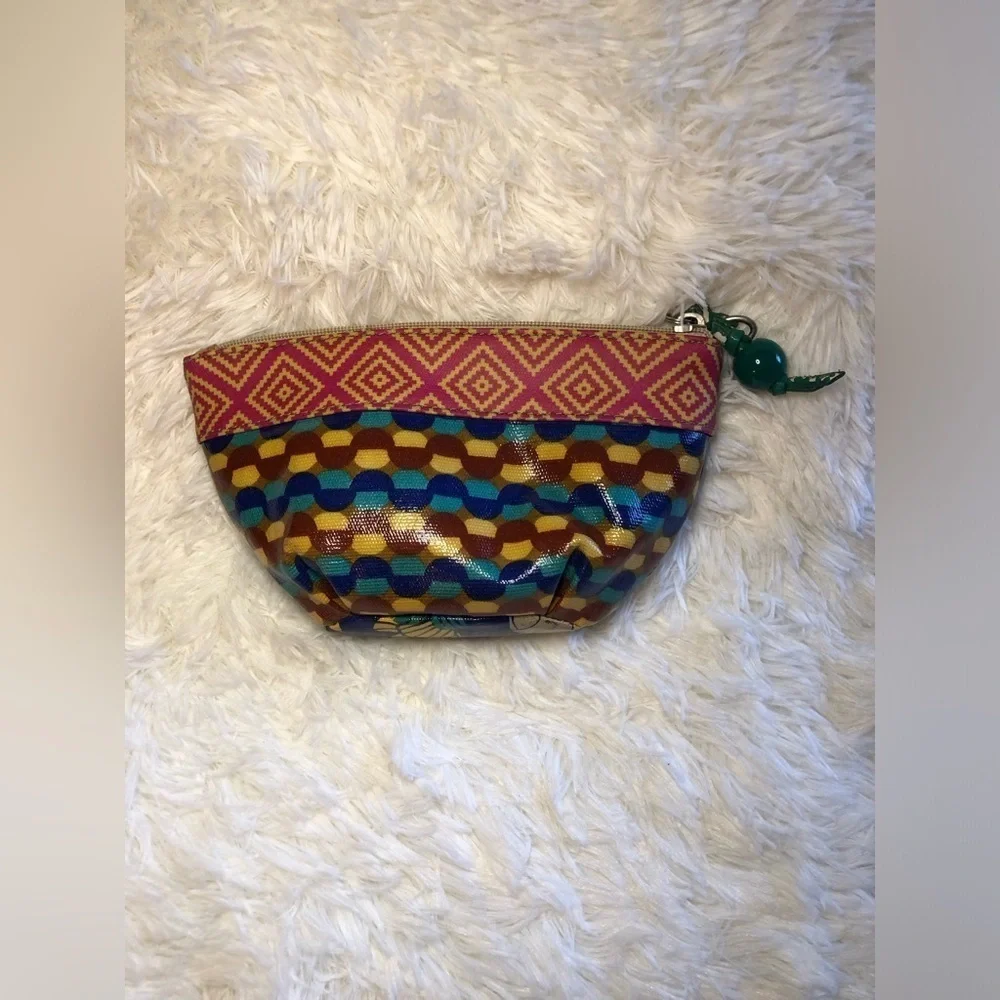 Fossil Blue Elephant Pattern Pouch with Pink Trim
